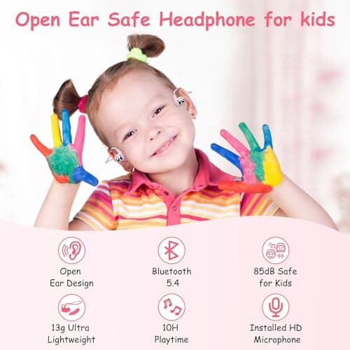 iDIGMALL Cute Panda Kids Headphones, Open Ear Earbuds for Kids, Pink — view 2