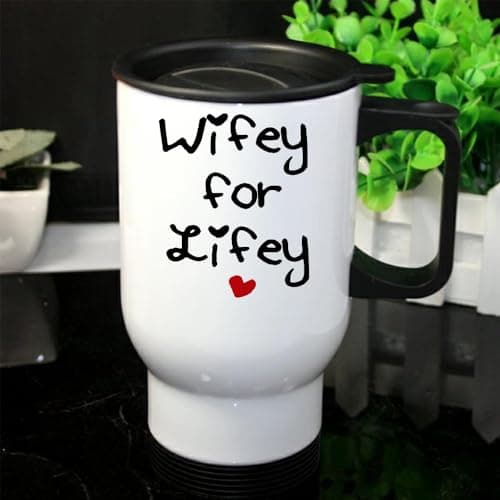 Crunchy Carrots Wifey for Lifey Mug - 14 oz Stainless Steel Insulated Travel Mug for Wife, Bride | Engagement, Wedding, Valentine’s Day, or Birthday Gift. (White Travel Mug) — view 4