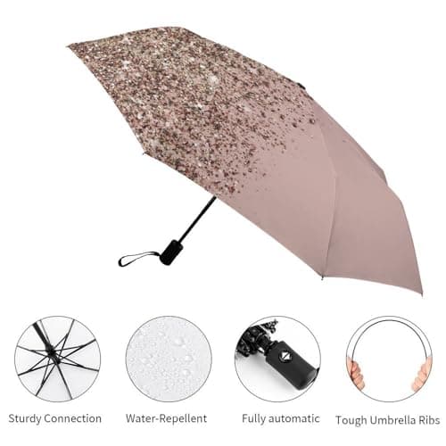 ZXLRYZKJ Folding Umbrella, Blush Pink Rose Gold Glitter Umbrella, Travel Umbrella for Windproof, Rainproof — view 3