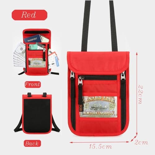 Tcdwla RFID Blocking Travel Wallet, Neck Cell Phone Holder, Travel Wallet, Waterproof Travel Wallet, Portable Travel Passport Holder, red, M — view 2