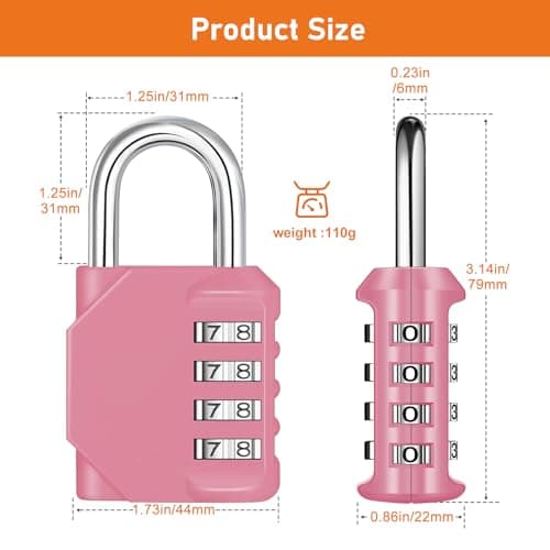 NAGE Padlocks with Code, Combination Padlock for Gym Locker (1P, Pink) — view 4
