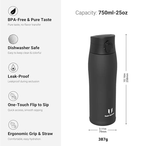 Super Sparrow Water Bottle Stainless Steel 18/8 - Travel Mug - 750ml - Insulated Metal Water Bottle - BPA Free - Leakproof Drinks Bottle — view 3