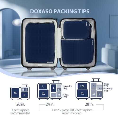 Doxaso Compression Packing Cubes Ultralight Expandable Suitcase Organizer Bags Water Repellent Travel Organizer for Backpack 7 PCS Dark Blue — view 6