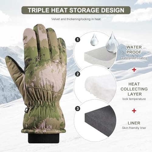 GJV Ski Gloves Winter Gloves Waterproof Windproof Men Women Warm Cold Weather Gloves Touch Screen Finger (Green) — view 4