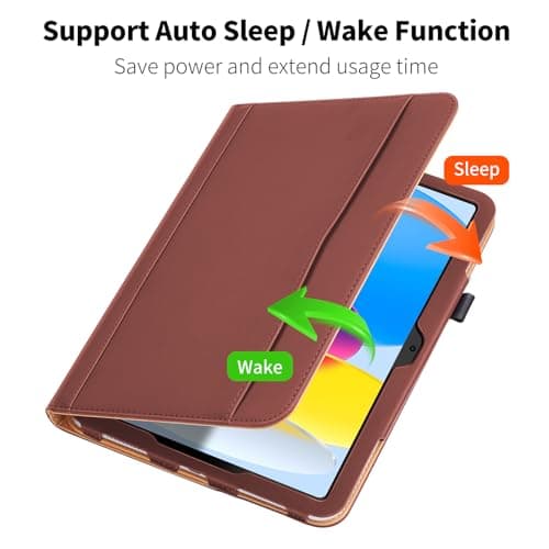 DAORANGE Case for iPad (A16) 11th Generation 11 Inch 2025, iPad 10th Generation 10.9 Inch 2022, PU-Leather Cover with Pencil Holder, Multi-Angle Stand, Document Pocket and Auto Sleep/Wake (Brown) — view 3