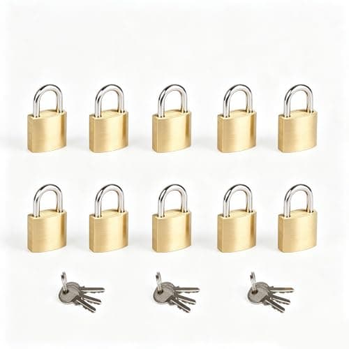 10Pack Small Locks with Same Keys, 3/4" (20mm) Wide Lock Body Solid Brass Padlocks Keyed Alike, Mini Padlocks for Suitcases/Luggage/Backpacks/Tool Box/Diary Books/School lockers