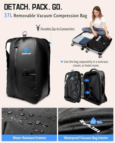 Zurligi Vacuum Travel Backpack with Pump, Detachable Vacuum Bag, 30-60L — view 3