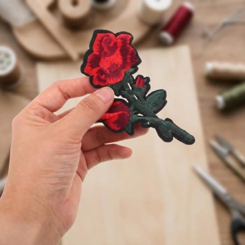BCOATH Iron on Patch with Heat Adhesive Backing Red Rose Embroidered 25pcs Time Year Season Portable and Wear Resistant Applique for Clothing and Tote Bags for Travel and Clothing Repair — view 5