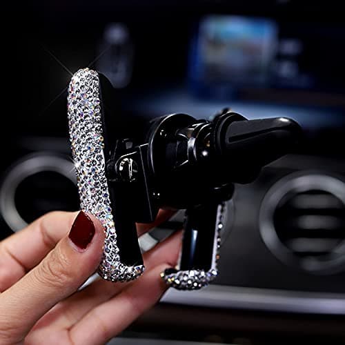 YoMaris Bling Mini Dash Air Vent Automatic Phone Holder, Universal 360° Adjustable Crystal Auto Stand, Car Accessories for Women and Girls (White) — view 4