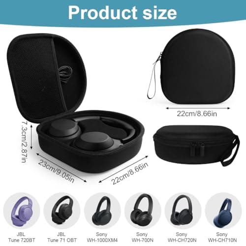 Ainiv Hard Case Compatible with Sony WH-CH700/710/720N WH-1000XM4 and JBL 720BT 710BT Wireless Noise Cancelling Headphones, Travel Case Carrying Cover Bag with Removable Inner Support (Black) — view 2