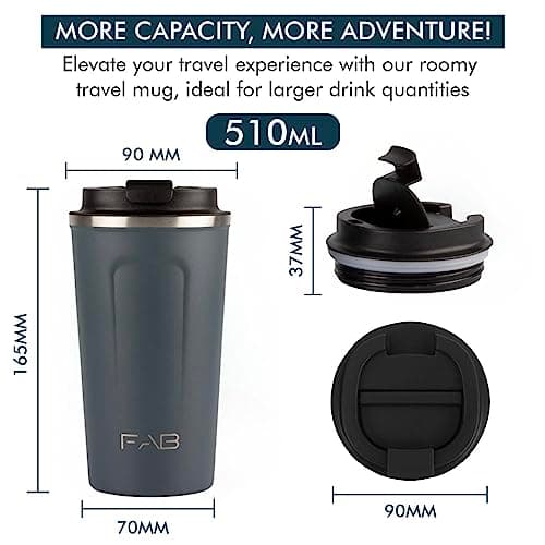 FAB Travel Mug, Reusable Coffee Cup (510ml, Navy Blue) - Double Wall Stainless Steel with Screw Lid - Thermal Camping Cup, Vacuum Insulated for Hot and Cold Drinks, Eco-Friendly — view 2