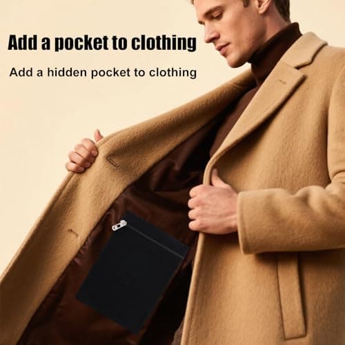 2pcs Sew-in Side Pocket with Zipper, Sew on Hidden Pockets Coat Inside Pockets Security Sewing Drainage Pouch for Travel Clothing Jacket Puffer Robes Hoodie (2 Sizes, Black) — view 5