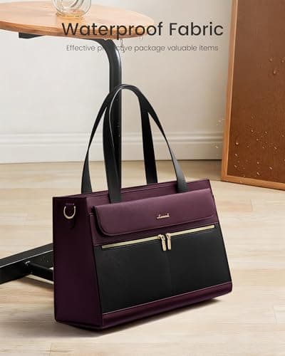 LOVEVOOK Laptop Bags for Women 15.6 Inch Ladies Work Bags Large Tote Bag with Laptop Compartment Designer Handbag Stylish PU Leather Briefcase for School Shoulder Bag for Office Business, Purple — view 3