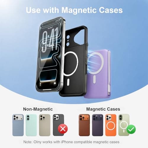 ATGIH 10000mAh Magnetic Wireless Power Bank, 5-in-1 Portable Charger with 2 Built-in Cables, 22.5W PD Fast Charging Magnetic Battery Pack for iPhone 17/16/15/14/13/12 and All Series，Purple — view 4