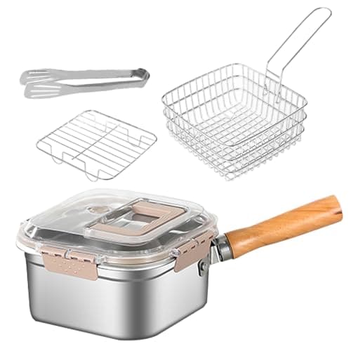 Deep Fryer With Basket - Home Deep Fryer | Spill Proof Kitchen Frying Pan, Frying Pot For Camping, Beach, Travel, Hiking, And Dining Room Cooking, Durable Non-Stick, Easy To Clean