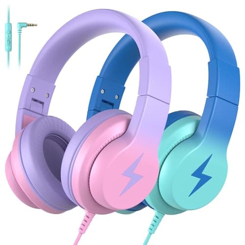 2 Pack Kids Headphones, Wired Headphones for Kids Over Ear with Microphone