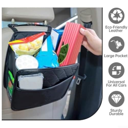 Car Seat Back Organizer with Trash Can Black PU Leather(1pc) — view 2