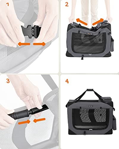 Feandrea Foldable Pet Carrier Bag, Portable Dog Travel Crate, Soft Sided Dog Cat Pet Travel Carrier Large Dog Crate for Car with Breathable Mesh and Storage Pockets, 81 x 58 x 58 cm, Grey PDC008G01 — view 6