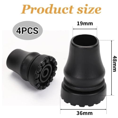 4-Pcs Durable 19 mm Non-Slip Rubber Tips for Walking Sticks - Enhanced Safety & Stability for Seniors — view 2