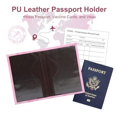 ILIYAH Personalized Initial Passport Holder – Pink Marble Chenille Letter, Waterproof PU Leather Passport Cover, Cute Travel Gift for Women and Girls — view 3