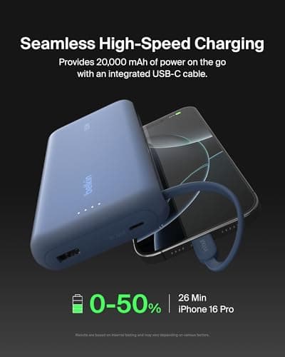 Belkin BoostCharge 20000mAh Power Bank with Integrated USB-C Cable - Blue — view 2