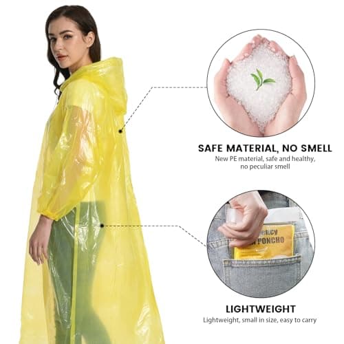 Rain Poncho for Adults, 10 Pack Waterproof Poncho, Disposable Rain Ponchos — view 5