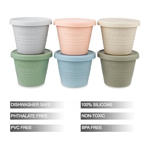 PandaEar 6 Pack Silicone Baby Food Storage Containers (4oz), Reusable Weaning Pots with Lids, Leakproof Small Tubs for Infants, Freezer & Microwave Safe, Dishwasher Friendly, BPA Free (Pastel Colours) — view 2