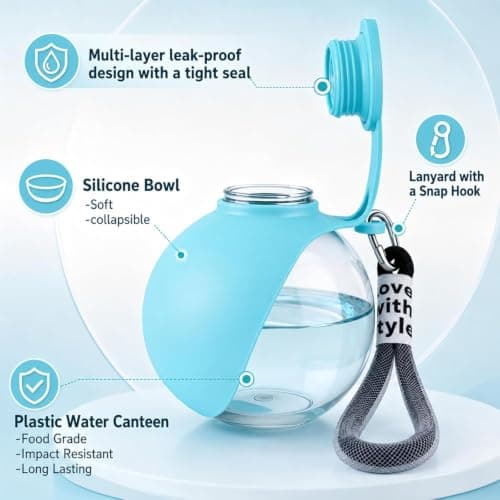Portable Dog Water Bottle, 2 in 1 Foldable Silicone & Clear Plastic Pet Water Cup for Travel, 285ml Large Capacity for Dogs Cats Outdoor Walking Hiking (blue) — view 4