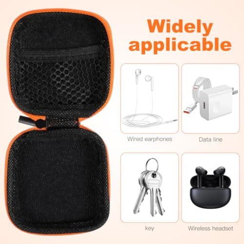 Mikikit Hard EVA Earbud Case 7.5x7.5x2.5 cm Orange – Shockproof Water-Resistant Travel Pouch for Earphones, USB Cables & Coins, Tangle-Free Storage for Pocket, Backpack, Gym — view 2
