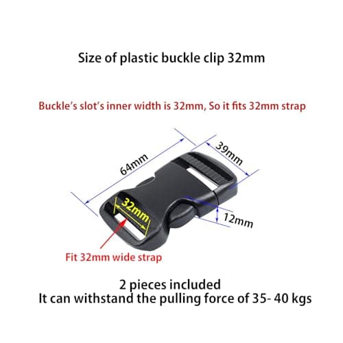 Baikeen Quick Side Release Buckles 32mm Heavy Duty Plastic Side Release Buckle Clips Backpack Belt Replacement Buckle(32mm,2 Sets) — view 3