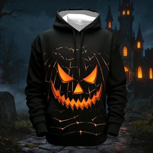Men Fashion Casual Halloween Skeleton Print Pullover Hooded Sweatshirt Long — view 2