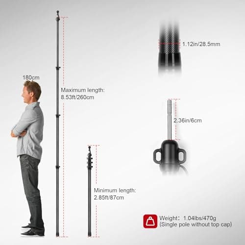 Tent Poles Carbon Fiber, Telescoping Tarp Poles 2.6m, Ultra Light & Super Strong Carbon Fiber Telescoping Tent Poles for Camping Tarp Awning Canopy Porch Sun Sails — view 3
