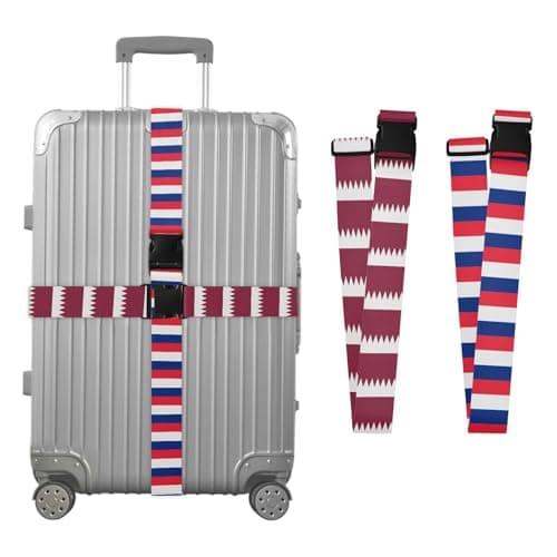 2 Pack Luggage Strap National Flag of Qatar Flag of Réunion Portable Adjustable Bag Packing Strap for Women Men Travel School Business Trips — view 2