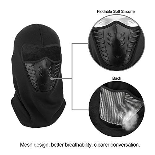 TAGVO Warm Balaclava Full Face Mask Cover with Breathable Mesh Silicone Panel, Winter Fleece Neck Warmer Wind Proof, Fit Helmet Hat for Adults - Elastic Size Universal(Black) — view 4