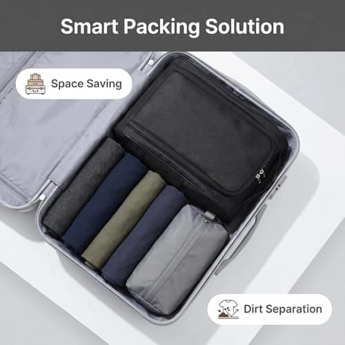 Black Travel Shoe Storage Bag Foldable Shoe Organizer with U-Shape Double Zipper and Breathable Mesh Panel - 33x24x13cm Portable Shoe Bag for Travel Suitcases Closet Wardrobe (1 Piece) — view 6