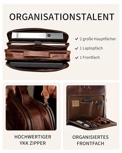 SID & VAIN Laptop Bag Simon XL Business Briefcase Real Leather 15.4 inch Laptop Portable Computer Satchel Leather Bag Women and Men — view 5