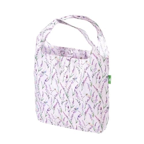ECO CHIC Lightweight Foldable Reusable Shopping Bag Water Resistant Tote Bag (Lavender with Dragonfly Lilac)