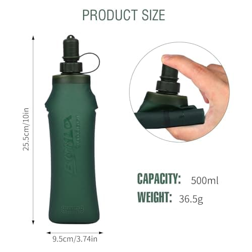 Risipu TPU Soft Flask Running Water Bottles, 500ML Folding Gel Water Bottle Reservoir Handheld for Hydration Pack Hiking Cycling Climbing Outdoors Motorbike Trail Race (Green 500ml) — view 2