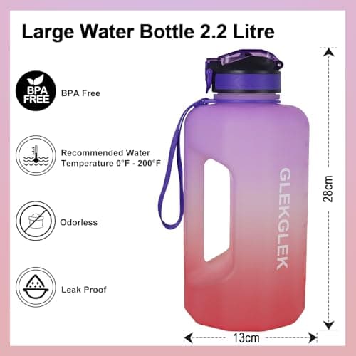 GLEKGLEK Motivational Water Bottle 2.2L with Straw, Time Marker — view 2