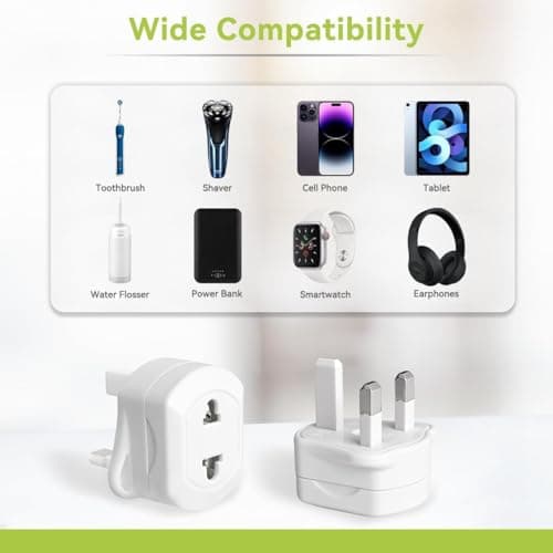 2-PACK Shaver Plug Adaptor UK,2 Pin to 3 Pin Toothbrush Converter Plug — view 5