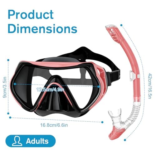 BuyCard Snorkel Mask,180 Degree Panoramic View Dry Top Snorkeling Gear，Safe Anti-Leak Anti-Fog Diving Mask, Snorkel Set and Swimming Goggles (Pink) — view 2