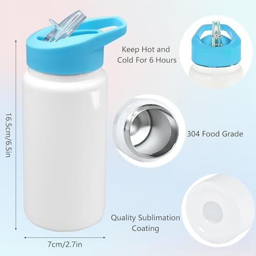 6 Pack Sublimation Tumblers for Kids, 420ml Sublimation Blank Water Bottles Bulk Vacuum Insulated Sports Bottle with Lid and Straw for DIY Memorial Party Gifts — view 2