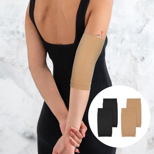 Ajcotahm 2 Pairs Tattoo Cover up Compression Sleeve, UV Sun Protection Arm Sleeves for Women Men Forearm Concealer Support Upf 50 Sports Compression Cooling Sleeve (Black, Skin Color) — view 5