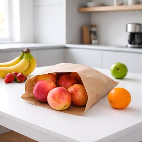 100 7” x 7” Brown Kraft Strung Paper Bags | Strong Packaging Bags for Food, Fruit, Takeaway, Retail, Lunch — view 2