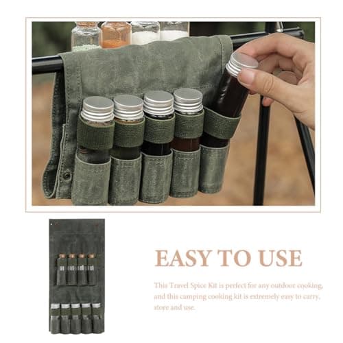 Kichvoe Portable Travel Spice Bag with 9 Compartments, Canvas Handy Bag and Glass Spice Jars, Aluminium Caps, Cork Seals, for Camping, Backpacking and Outdoor Adventure Travel Accessories — view 6