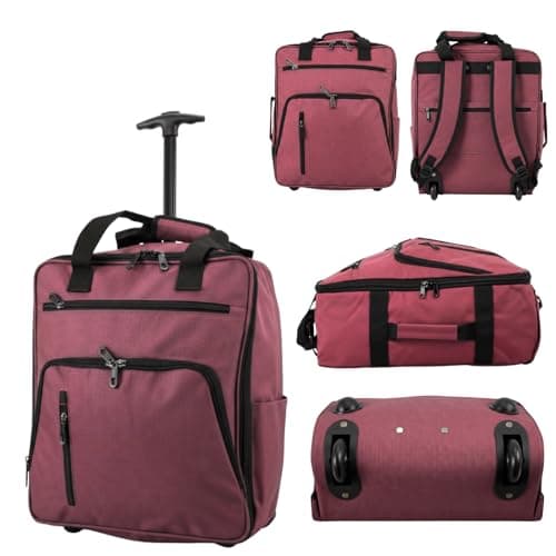 TR-E-002 EasyJet Cabin Bags 45x36x20cm Underseat Rucksack for Plane Hand Luggage Backpack Rolling Wheeled Travel Backpack with Adjustable Height Handle Pink