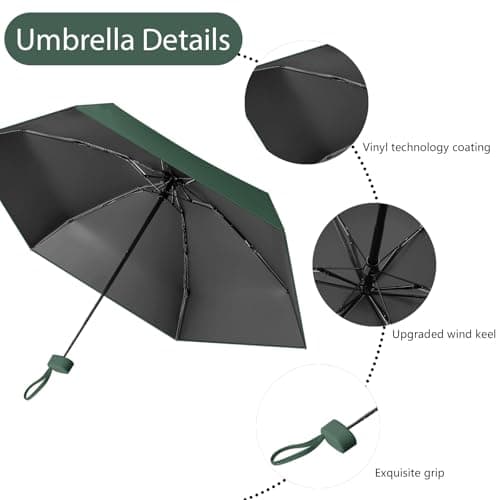 Sykerout Compact Travel Umbrella - Lightweight, Windproof, UV Protection, with Capsule Case, Perfect for Women's Handbags (Dark green) — view 6