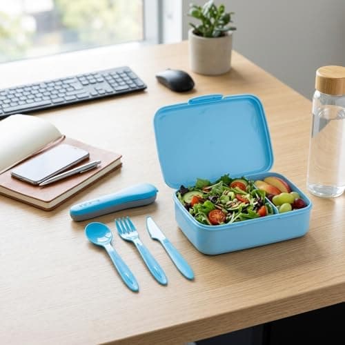 TSA Cutlery Set | Reusable Travel Plastic Cutlery Set with Portable Case for Storage, Knife, Fork & Spoon Durable Dishwasher Safe for Camping, School, Picnic, Office, Indoor Outdoor Lunch (Blue) — view 5