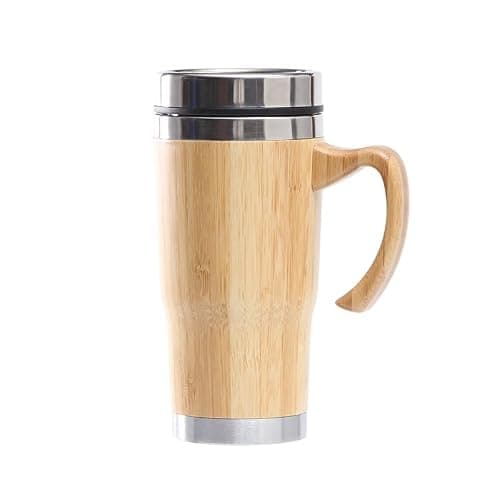 20oz Premium Bamboo Tumbler with Handle - Vacuum Insulated Thermos for Tea, Coffee - Bamboo Stainless Portable Thermal Travel Handle Mug Bottle For Office