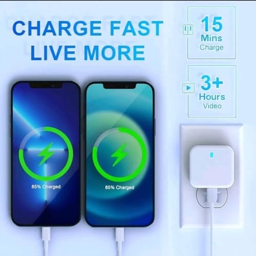 Duradeals 20W Dual Port Fast Charger Plug, USB-A & USB-C Wall Charger, with 1m USB C to C and USB A to C Charging Cables, Charger Kit for iPhone 16/15/14/Pro/Max, Samsung Galaxy, iPad, Pixel (White) — view 5